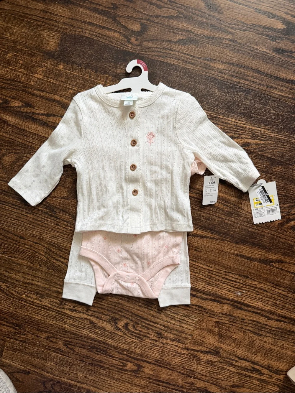 Cloud Island Baby Girls’ 3 piece floral pointelle knit outfit 3-6M